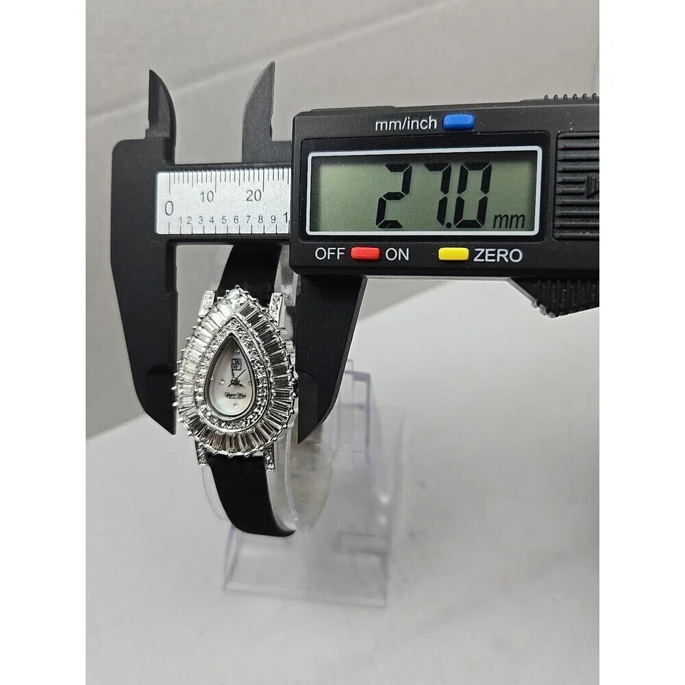 Victoria Wieck B6491 Teardrop Crystal MOP Dial Black Leather Watch New Battery